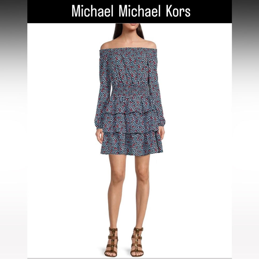 MICHAEL Michael Kors Printed Pebble
Crepe Off-the-Shoulder Long Sleeve